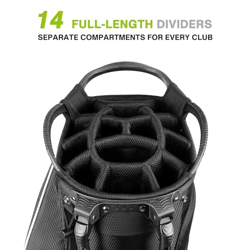 Men's Golf Stand Bag with 14 Way Dividers & Stand, 8 Pockets, Cooler Pouch, Waterproof & Rain Hood